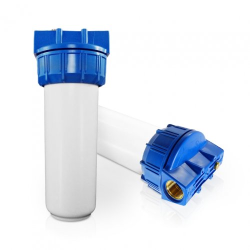 RF Standard Wasserfilter Filtergeh&auml;use 10 Zoll,&nbsp; mit 1/2 Zoll MS-Innengewinde, blau/weiss