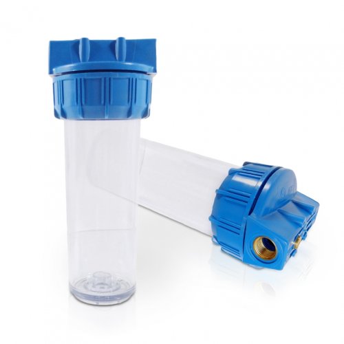 RF Standard Wasserfilter Filtergeh&auml;use 10 Zoll,&nbsp; mit 1 Zoll MS-Innengewinde, blau/transparent